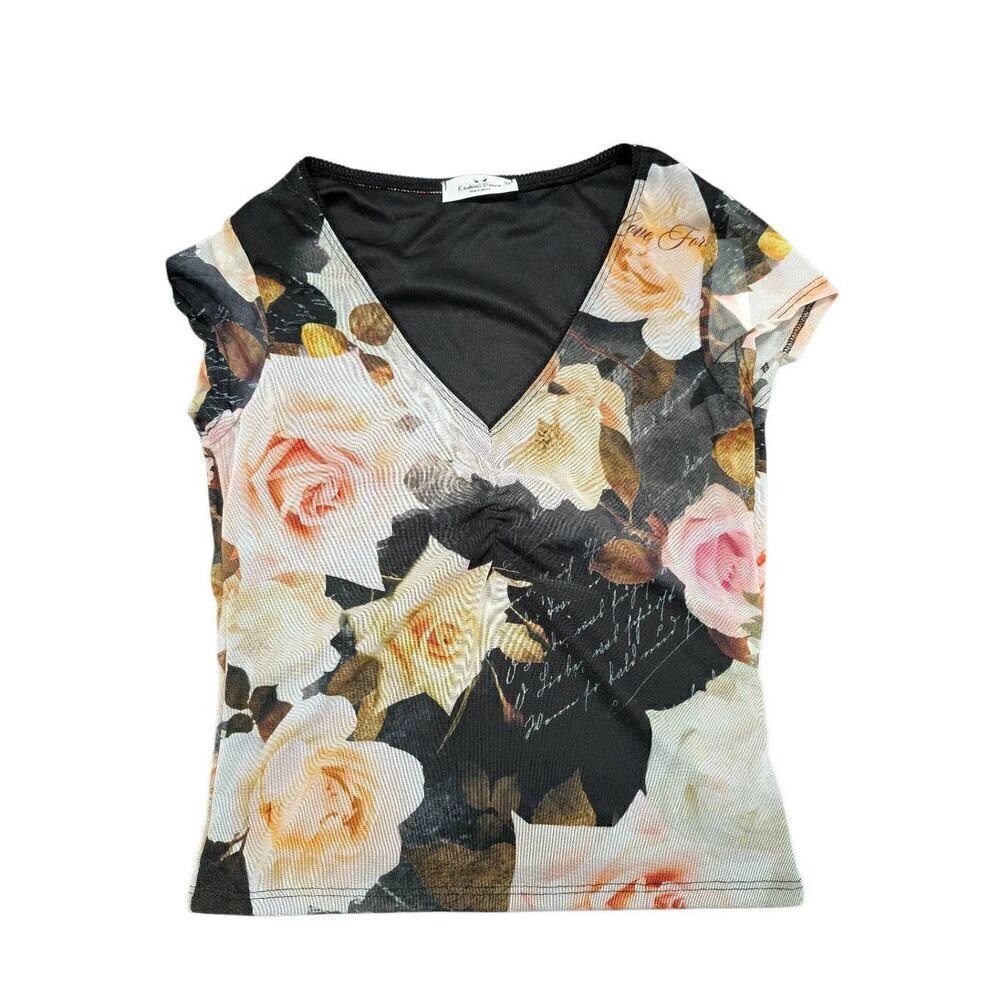 NWT Rebellious Dreamer Short Sleeves Stretch New Floral Shirt Size Medium